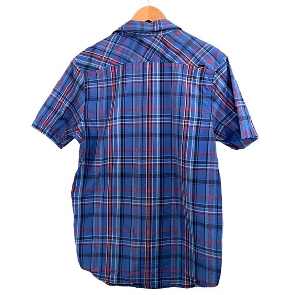 Hurley Top Plaid Short Sleeve Button Front Shirt Royal Blue Men’s Size Medium - Picture 2 of 9